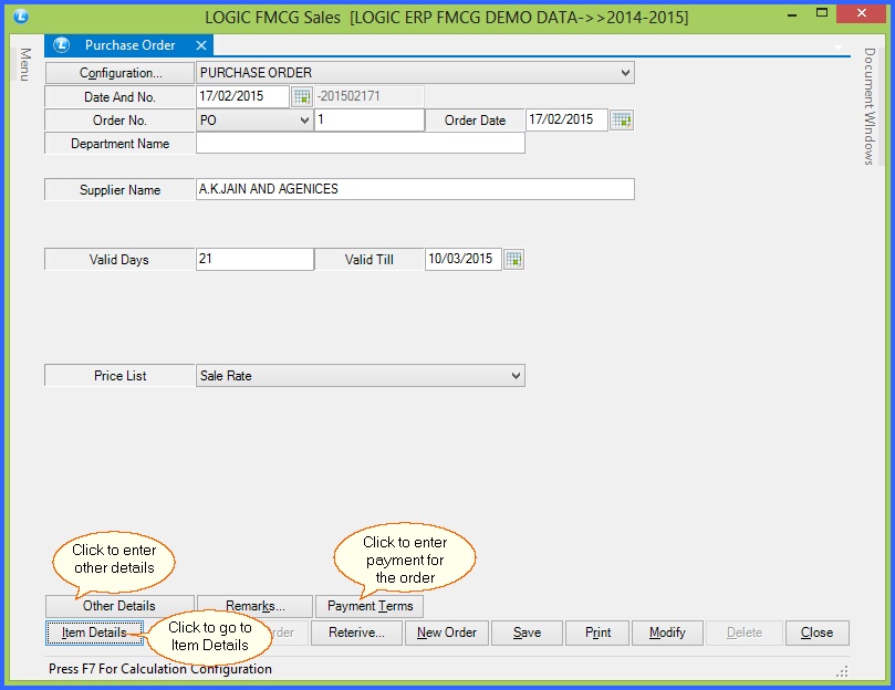 fmcg purchase order header